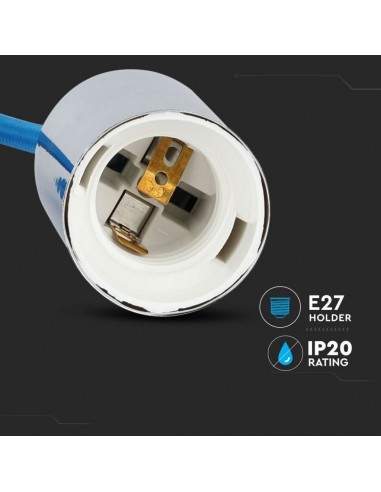 3783-Lampadario LED a Cilindro in Metallo con Portalampada E Max  Lcm Colore Cromato e Cavo Blu-6