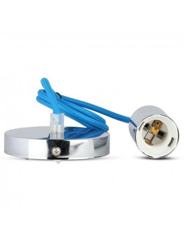 3783-Lampadario LED a Cilindro in Metallo con Portalampada E Max  Lcm Colore Cromato e Cavo Blu-7