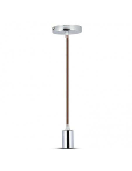 3784-Lampadario LED a Cilindro in Metallo con Portalampada E Max  Lcm Colore Cromato e Cavo Marrone-1