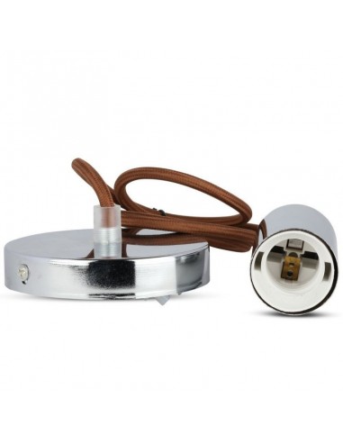 3784-Lampadario LED a Cilindro in Metallo con Portalampada E Max  Lcm Colore Cromato e Cavo Marrone-5