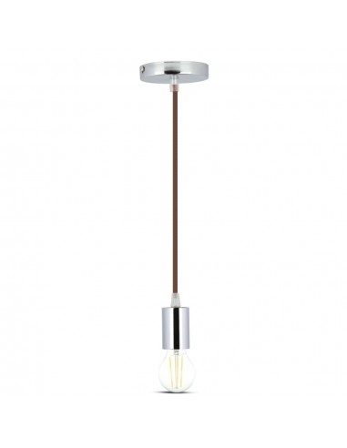 3784-Lampadario LED a Cilindro in Metallo con Portalampada E Max  Lcm Colore Cromato e Cavo Marrone-6