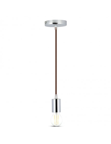 3784-Lampadario LED a Cilindro in Metallo con Portalampada E Max  Lcm Colore Cromato e Cavo Marrone-6