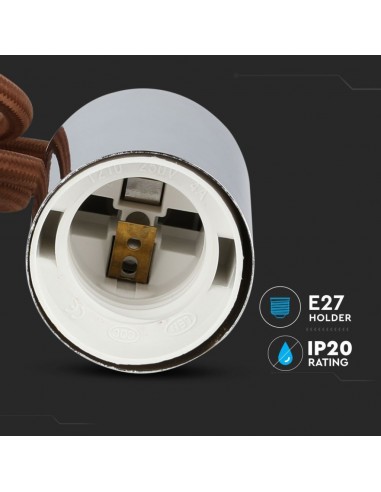 3784-Lampadario LED a Cilindro in Metallo con Portalampada E Max  Lcm Colore Cromato e Cavo Marrone-7
