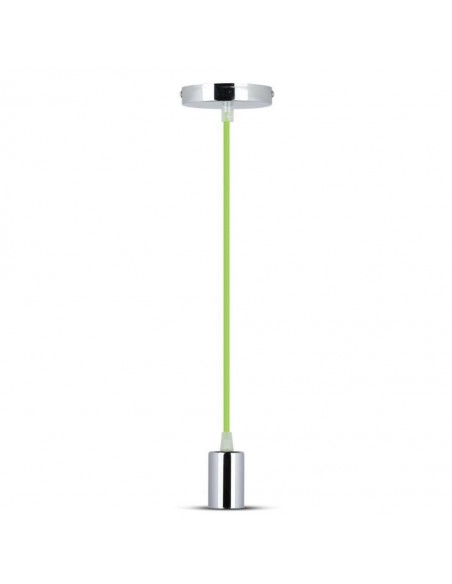 3785-Lampadario LED a Cilindro in Metallo con Portalampada E Max  Lcm Colore Cromato e Cavo Verde-1