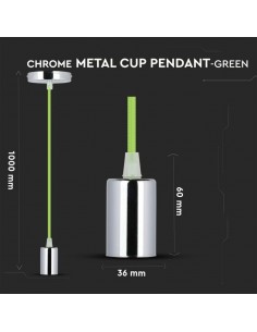 3785-Lampadario LED a Cilindro in Metallo con Portalampada E Max  Lcm Colore Cromato e Cavo Verde-1 2