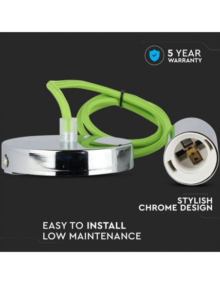 3785-Lampadario LED a Cilindro in Metallo con Portalampada E Max  Lcm Colore Cromato e Cavo Verde-5