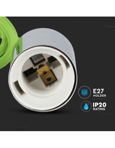 3785-Lampadario LED a Cilindro in Metallo con Portalampada E Max  Lcm Colore Cromato e Cavo Verde-6