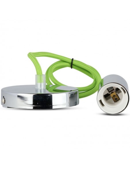 3785-Lampadario LED a Cilindro in Metallo con Portalampada E Max  Lcm Colore Cromato e Cavo Verde-7