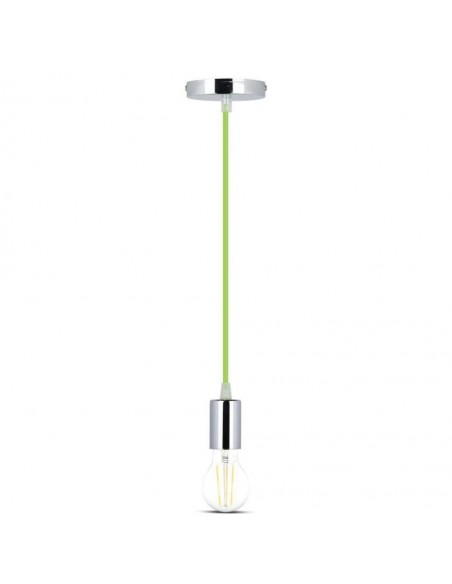 Lampadario LED a Cilindro in Metallo con Portalampada E27 (Max 60W) L:100cm Cromato e Cavo Verde