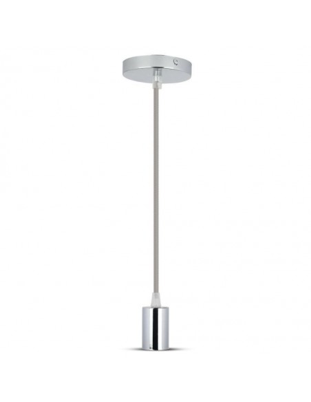 3786-Lampadario LED a Cilindro in Metallo con Portalampada E Max  Lcm Colore Cromato e Cavo Grigio-1