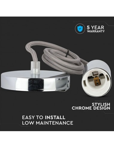 3786-Lampadario LED a Cilindro in Metallo con Portalampada E Max  Lcm Colore Cromato e Cavo Grigio-5