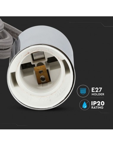 3786-Lampadario LED a Cilindro in Metallo con Portalampada E Max  Lcm Colore Cromato e Cavo Grigio-6