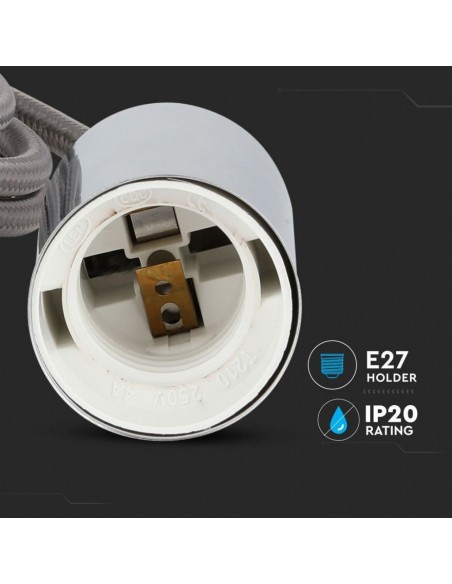 3786-Lampadario LED a Cilindro in Metallo con Portalampada E Max  Lcm Colore Cromato e Cavo Grigio-6