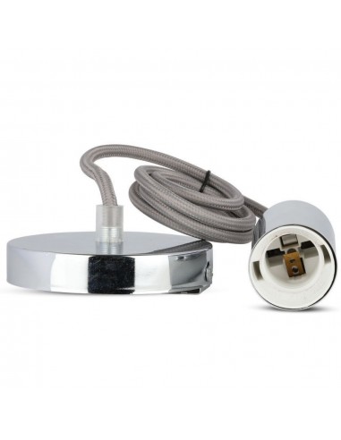 3786-Lampadario LED a Cilindro in Metallo con Portalampada E Max  Lcm Colore Cromato e Cavo Grigio-7