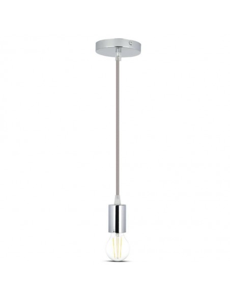 Lampadario LED a Cilindro in Metallo con Portalampada E27 (Max 60W) L:100cm Cromato e Cavo Grigio