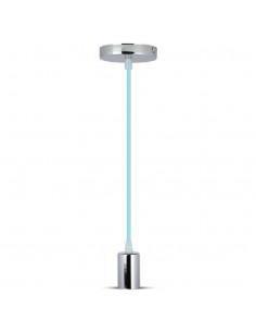 3787-Lampadario LED a Cilindro in Metallo con Portalampada E Max  Lcm Colore Cromato e Cavo Azzurro-1