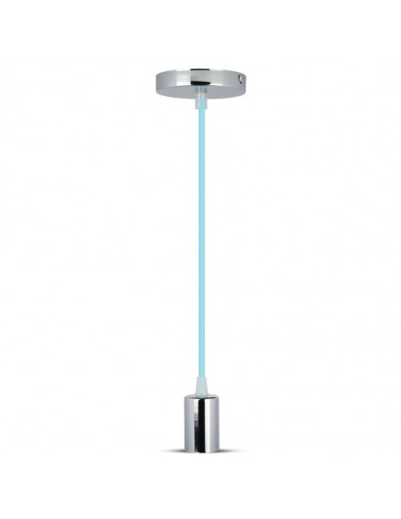 3787-Lampadario LED a Cilindro in Metallo con Portalampada E Max  Lcm Colore Cromato e Cavo Azzurro-1