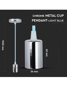 3787-Lampadario LED a Cilindro in Metallo con Portalampada E Max  Lcm Colore Cromato e Cavo Azzurro-1 2