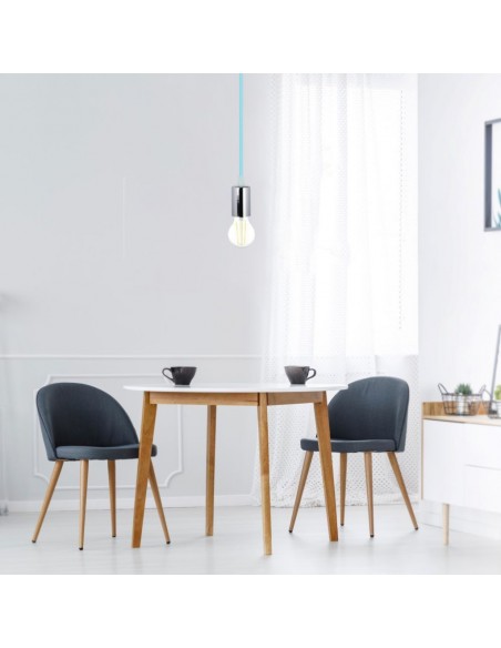 3787-Lampadario LED a Cilindro in Metallo con Portalampada E Max  Lcm Colore Cromato e Cavo Azzurro-4