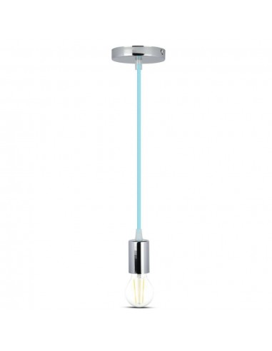 3787-Lampadario LED a Cilindro in Metallo con Portalampada E Max  Lcm Colore Cromato e Cavo Azzurro-5