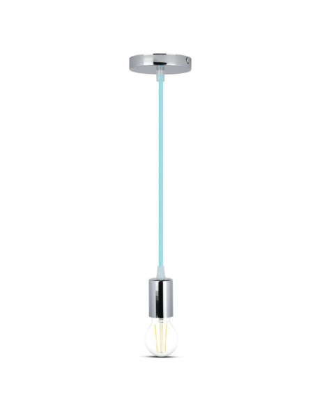 3787-Lampadario LED a Cilindro in Metallo con Portalampada E Max  Lcm Colore Cromato e Cavo Azzurro-5