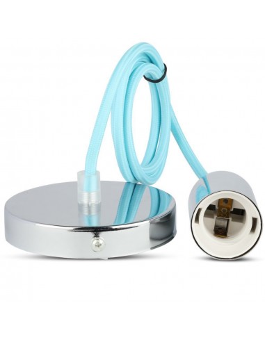 3787-Lampadario LED a Cilindro in Metallo con Portalampada E Max  Lcm Colore Cromato e Cavo Azzurro-6