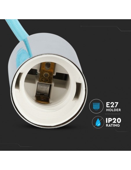 3787-Lampadario LED a Cilindro in Metallo con Portalampada E Max  Lcm Colore Cromato e Cavo Azzurro-7