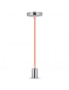 3788-Lampadario LED a Cilindro in Metallo con Portalampada E Max  Lcm Colore Cromato e Cavo Arancione-1