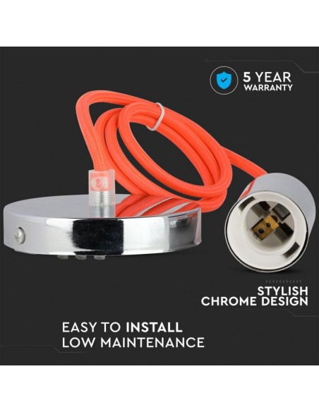 3788-Lampadario LED a Cilindro in Metallo con Portalampada E Max  Lcm Colore Cromato e Cavo Arancione-5