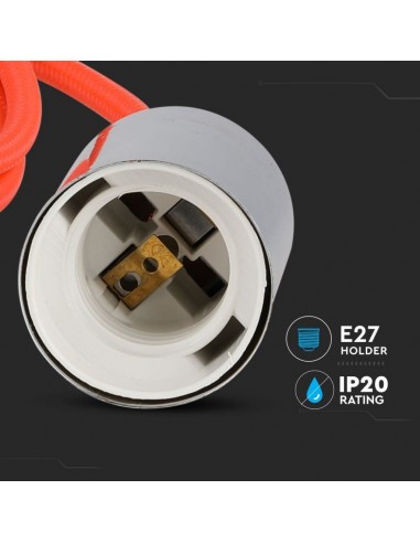 3788-Lampadario LED a Cilindro in Metallo con Portalampada E Max  Lcm Colore Cromato e Cavo Arancione-6