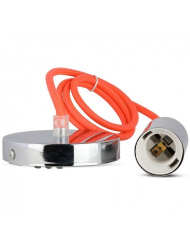 3788-Lampadario LED a Cilindro in Metallo con Portalampada E Max  Lcm Colore Cromato e Cavo Arancione-7