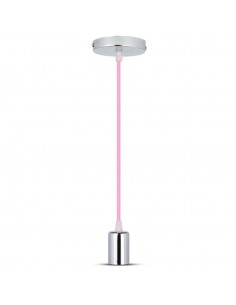 3789-Lampadario LED a Cilindro in Metallo con Portalampada E Max  lcm Colore Cromato e Cavo Rosa-1