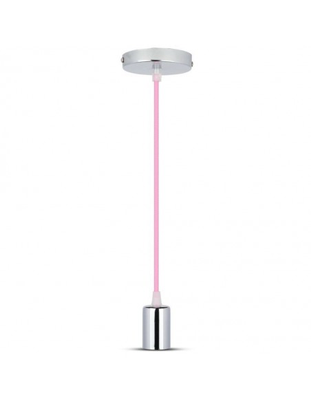 3789-Lampadario LED a Cilindro in Metallo con Portalampada E Max  lcm Colore Cromato e Cavo Rosa-1