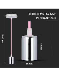 3789-Lampadario LED a Cilindro in Metallo con Portalampada E Max  lcm Colore Cromato e Cavo Rosa-1 2