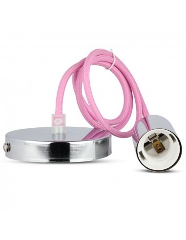3789-Lampadario LED a Cilindro in Metallo con Portalampada E Max  lcm Colore Cromato e Cavo Rosa-7