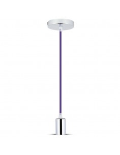 3790-Lampadario LED a Cilindro in Metallo con Portalampada E Max  lcm Colore Cromato e Cavo Viola-1