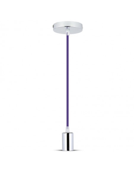 3790-Lampadario LED a Cilindro in Metallo con Portalampada E Max  lcm Colore Cromato e Cavo Viola-1
