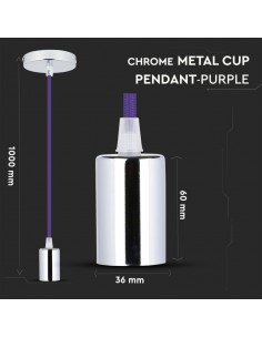 3790-Lampadario LED a Cilindro in Metallo con Portalampada E Max  lcm Colore Cromato e Cavo Viola-1 2