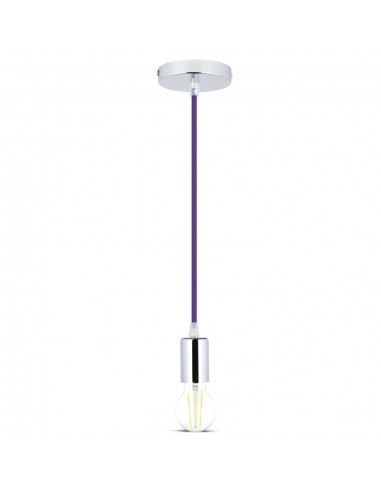 3790-Lampadario LED a Cilindro in Metallo con Portalampada E Max  lcm Colore Cromato e Cavo Viola-5