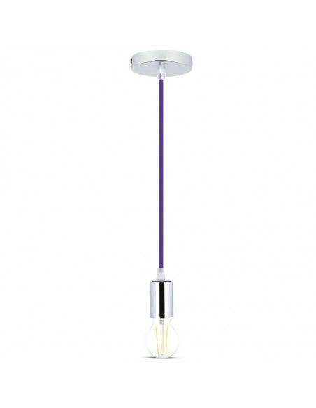 3790-Lampadario LED a Cilindro in Metallo con Portalampada E Max  lcm Colore Cromato e Cavo Viola-5