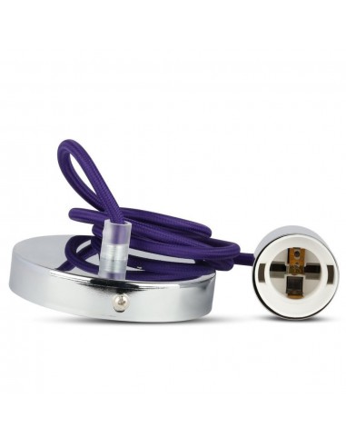 3790-Lampadario LED a Cilindro in Metallo con Portalampada E Max  lcm Colore Cromato e Cavo Viola-6