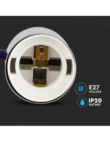 3790-Lampadario LED a Cilindro in Metallo con Portalampada E Max  lcm Colore Cromato e Cavo Viola-7