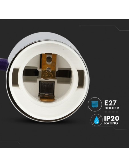 3790-Lampadario LED a Cilindro in Metallo con Portalampada E Max  lcm Colore Cromato e Cavo Viola-7