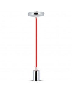 3791-Lampadario LED a Cilindro in Metallo con Portalampada E Max  Lcm Colore Cromato e Cavo Rosso-1