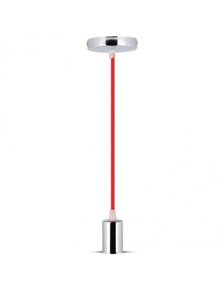 3791-Lampadario LED a Cilindro in Metallo con Portalampada E Max  Lcm Colore Cromato e Cavo Rosso-1