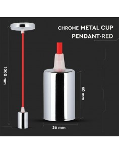 3791-Lampadario LED a Cilindro in Metallo con Portalampada E Max  Lcm Colore Cromato e Cavo Rosso-1 2