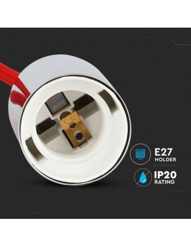 3791-Lampadario LED a Cilindro in Metallo con Portalampada E Max  Lcm Colore Cromato e Cavo Rosso-6