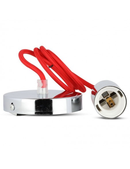 3791-Lampadario LED a Cilindro in Metallo con Portalampada E Max  Lcm Colore Cromato e Cavo Rosso-7