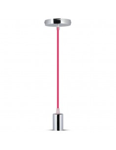 3792-Lampadario LED a Cilindro in Metallo con Portalampada E Max  Lcm Colore Cromato e Cavo Fucsia-1