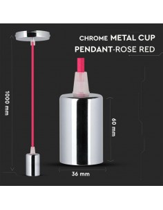 3792-Lampadario LED a Cilindro in Metallo con Portalampada E Max  Lcm Colore Cromato e Cavo Fucsia-1 2